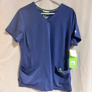 navy blue scrub top is a Healing Hands Works brand V-neck Size Large TG2055